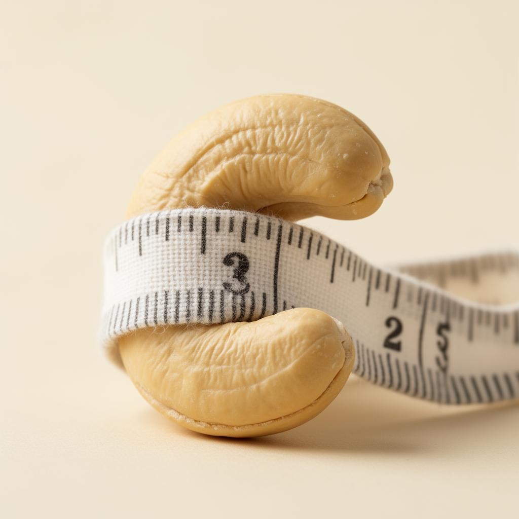 Single cashew with measuring tape
